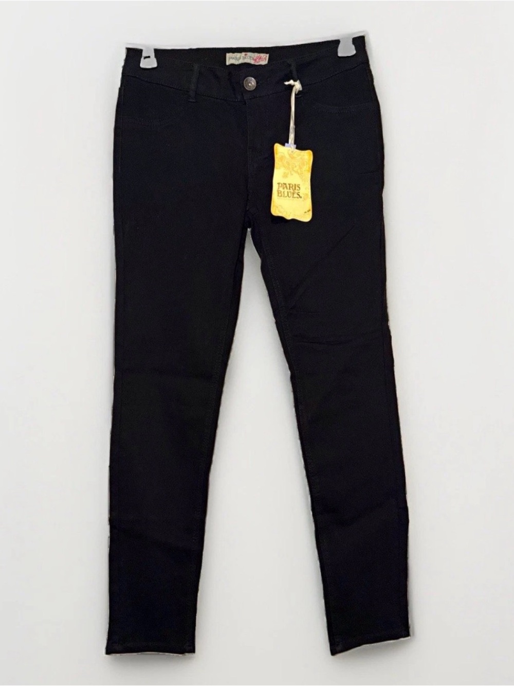 Paris Blues Women's Super Skinny Black Dark Wash Mid Rise Stretch Denim Jeans 11